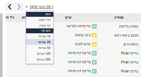 הצגת מספר שורות בטבלת הלידים