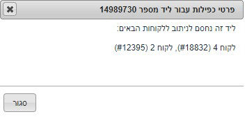 חסימת ניתוב של לידים בעלי ערך זהה - חלון פרטים