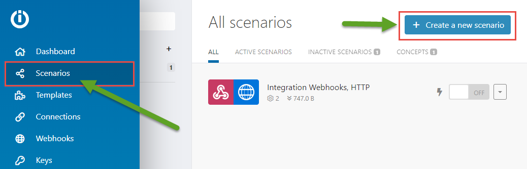 integromat-Create a new scenario