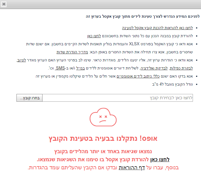 שגיאה באחת משורות הלידים בקובץ האקסל