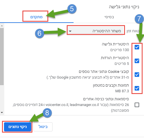 ניקוי של נתונים מהדפדפן Chrome כרום של גוגל